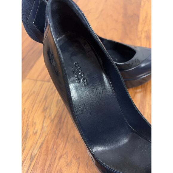 B45 Gucci Patent Leather Platform Pumps Womens EU 38 US 8 Feminine Iconic Chic - Picture 6 of 15